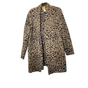 Ruby Rd Road Animal Print Cardigan Open Sz Large Black Brown Leopard  Mob Wife
